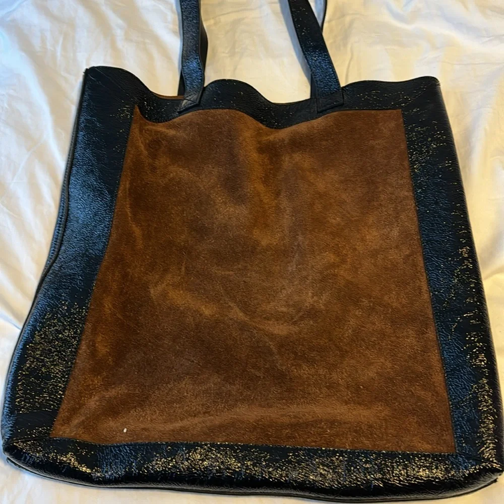 GUCCI Iconic brown suede and black leather large tote - Picture 7 of 7